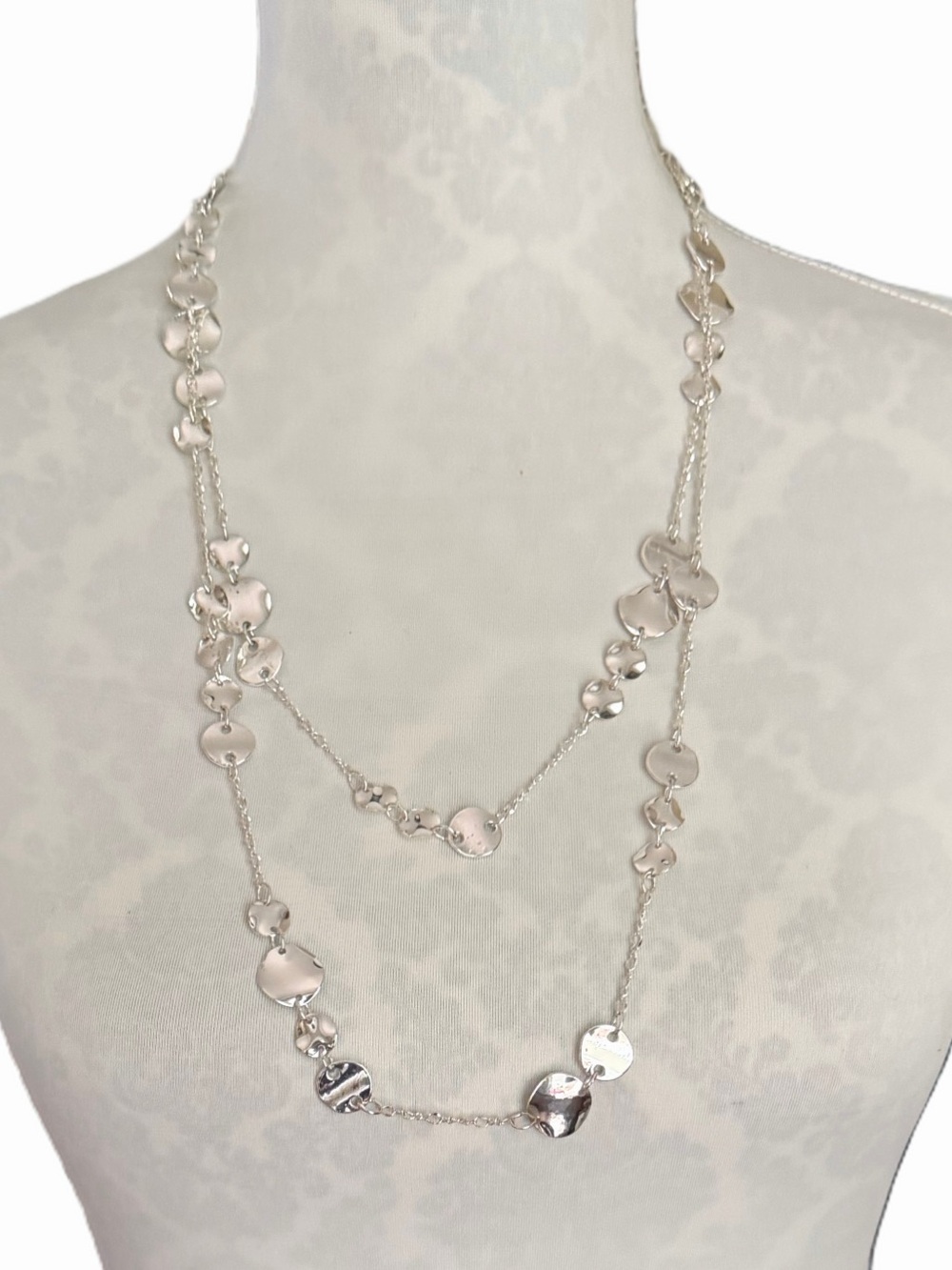 Silver Tone Multi-Strand Disc Necklace – Layered Modern Statement Jewelry